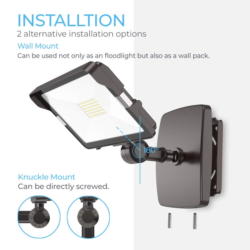 HYPERLITE 50W Flood Lights Outdoor 2 Pack, LED Flood Light with Knuckle Mount, Floodlight Wall Mount 5000K 5,500Lm IP65 Waterproof LED Security Lights for Yard Garden Garage UL Listed - Image 2